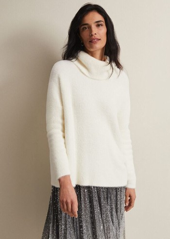 Phase Eight Natalia Fluffy Roll Neck Knitwear White Canada | OGUMXK-627